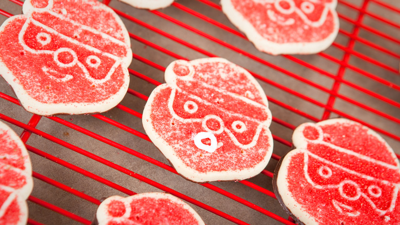 Holiday sugar cookies on rack