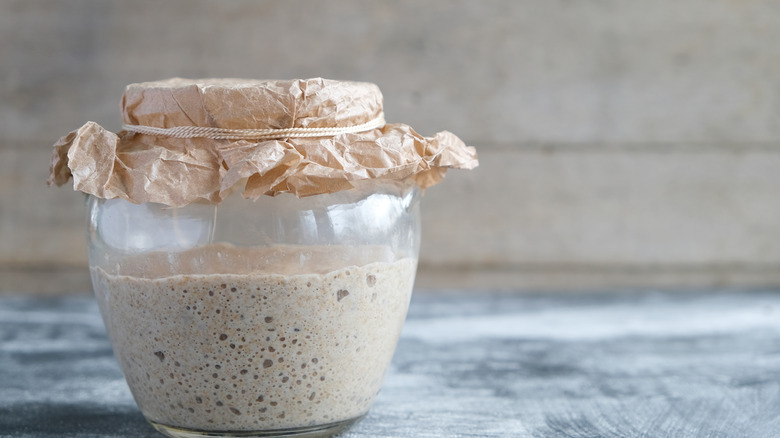 Sourdough starter in glass jar