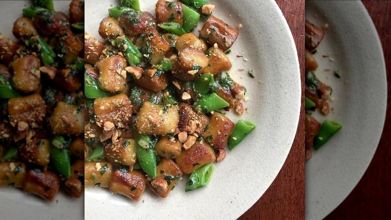 gnocchi and vegetables on plate