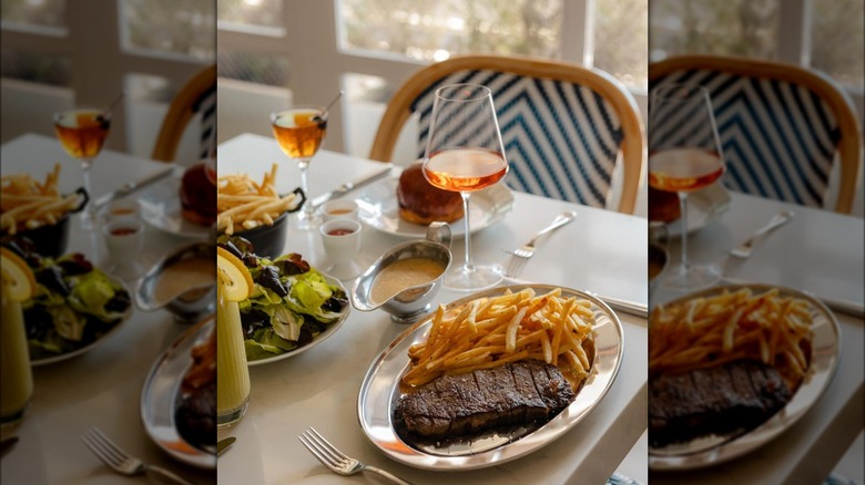 Steak frites and wine