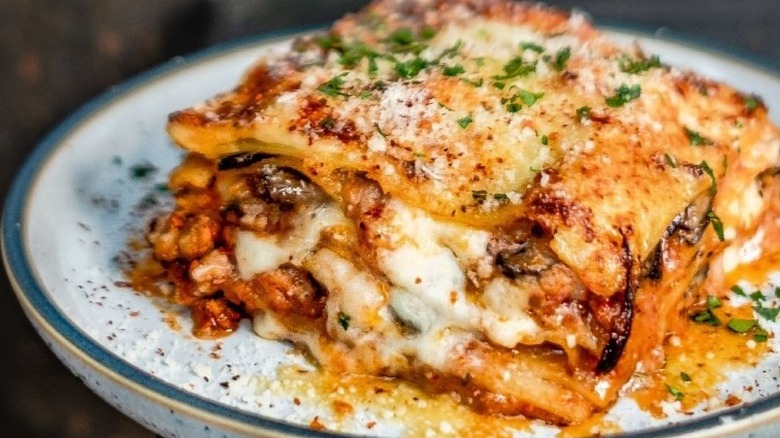 A plate of lasagna