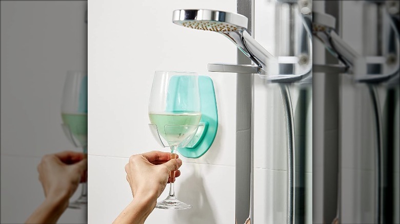 Teal shower wine glass holder