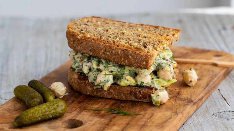 chickpea salad on toasted bread