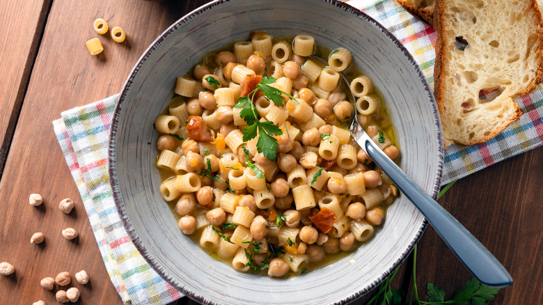 chickpea pasta bowl on table