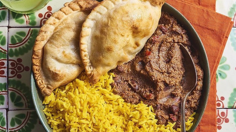 empanadas, rice, beans