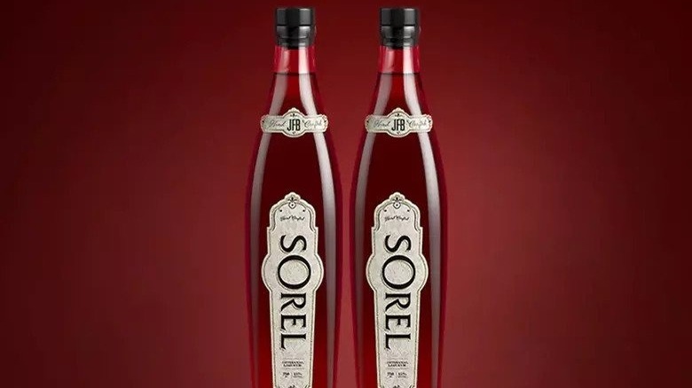 bottles of Sorel red liqueur