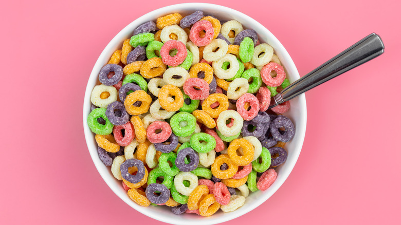 Bowl of colorful cereal