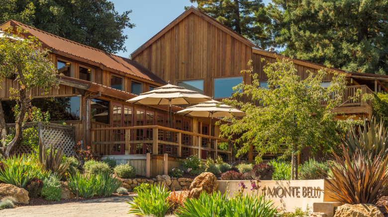 Wooden building with greenery