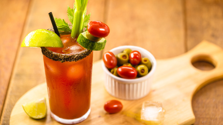 Caesar cocktail with olives