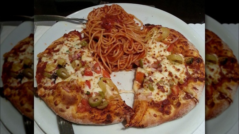 pizza and spaghetti plate