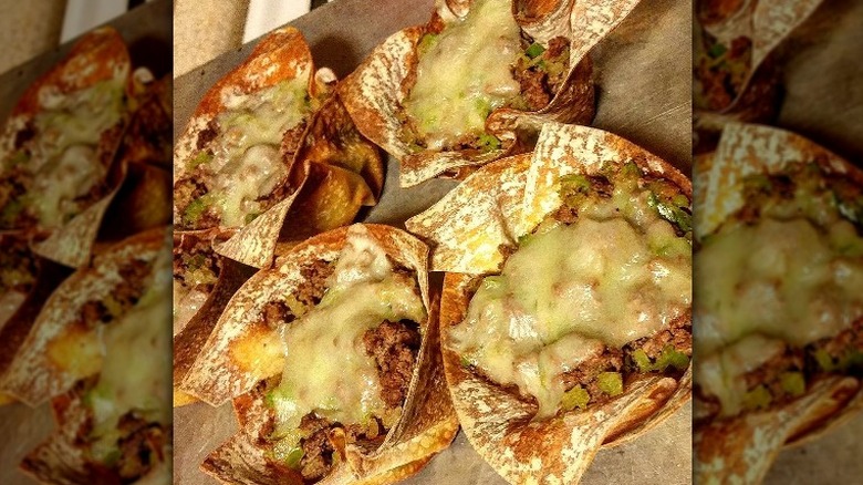 Philly cheesesteak cups on table