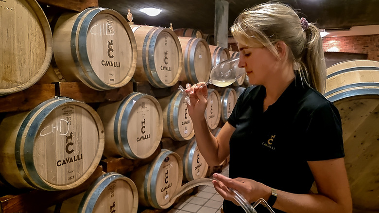 winemaker tasting wine from barrel