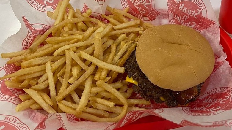 Burger and fries in basket