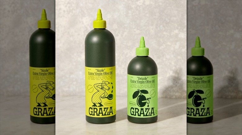 Two bottles of Graza olive oil