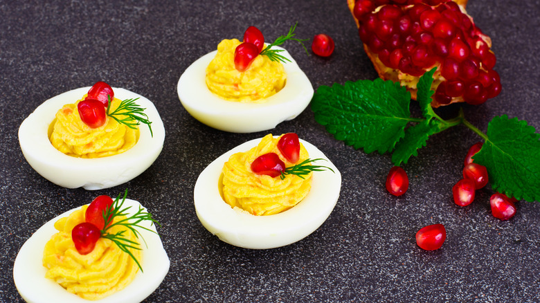Pomegranate seed deviled eggs