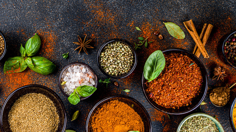 Assorted spices in bowls