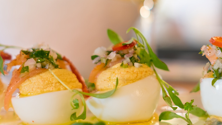 Smoked trout deviled eggs