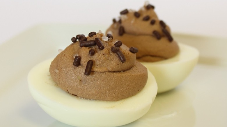Chocolate deviled eggs with sprinkles