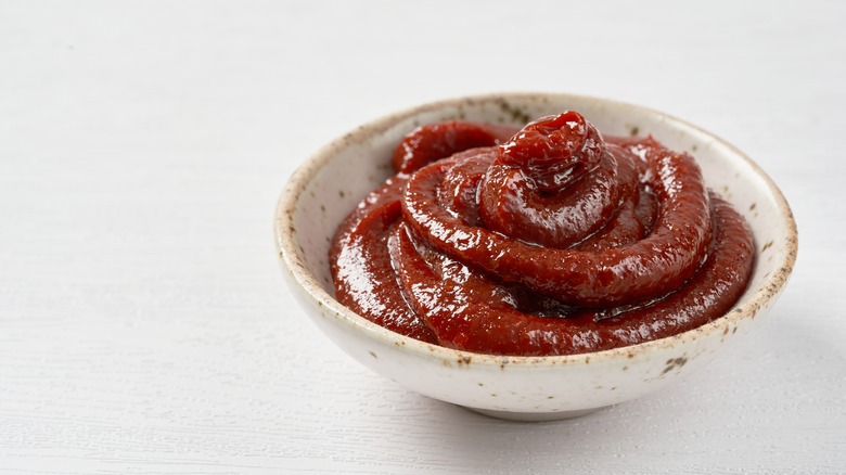 Korean red chili paste in bowl 