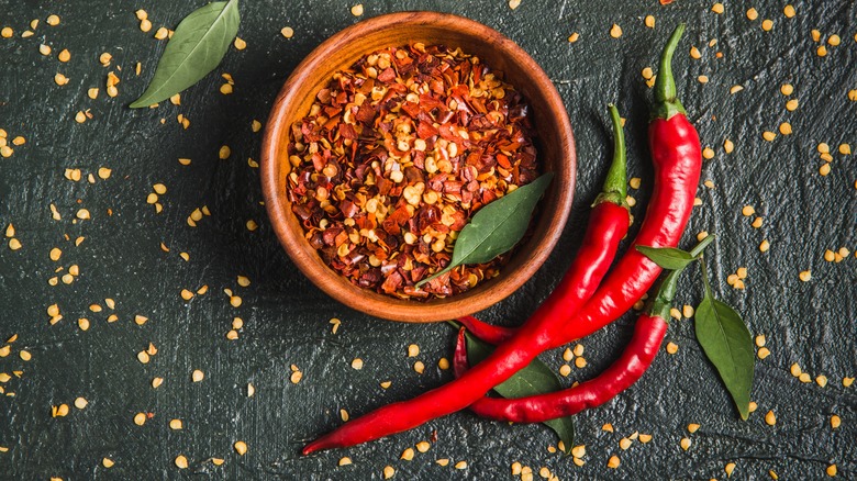 Red pepper flakes in bowl