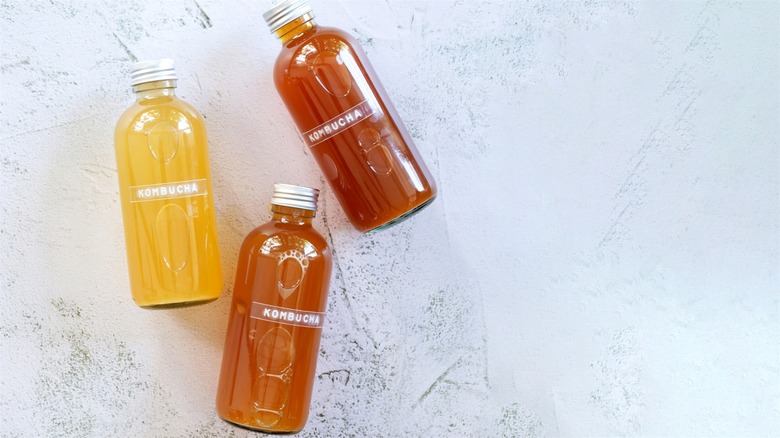 Glass bottles of kombucha