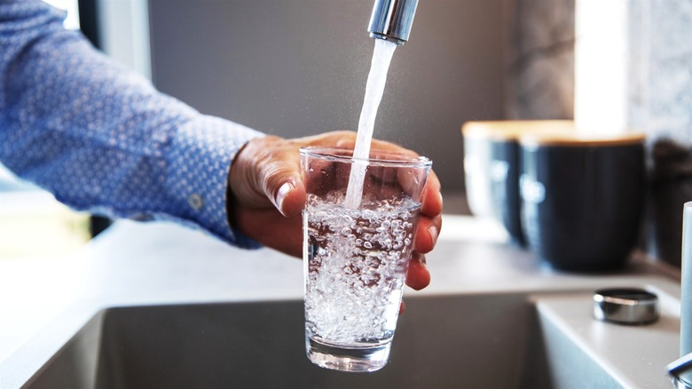 Pouring a glass of tap water