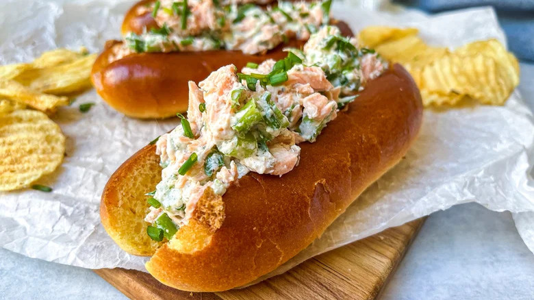 Salmon salad hot dog rolls