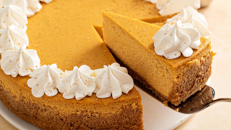 Pumpkin cheesecake slices on plate