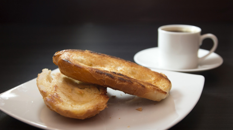 Grilled bread with coffee