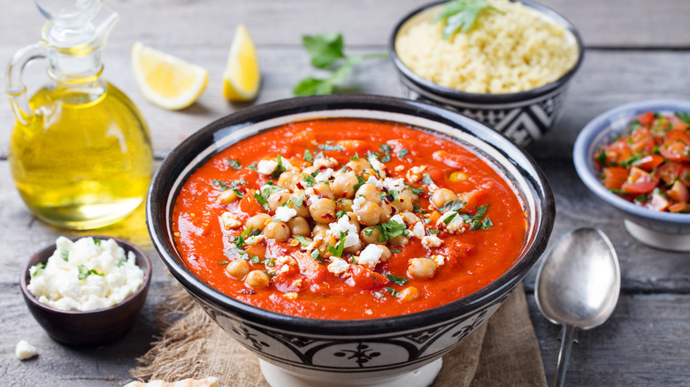 Moroccan harira in black bowl 