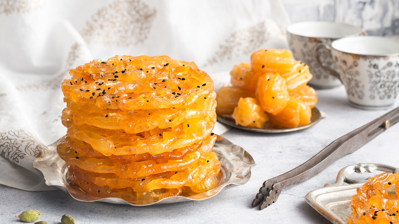 Stack of Iranian zoolbia sweets