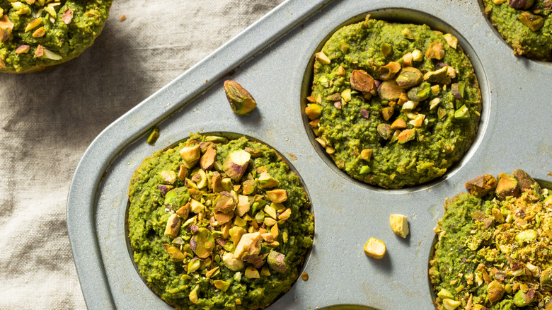 Matcha muffins in tray