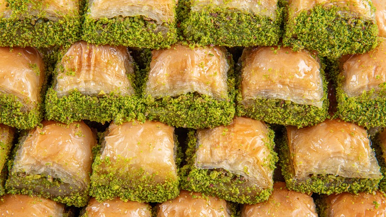 Kuru baklava stacked on counter