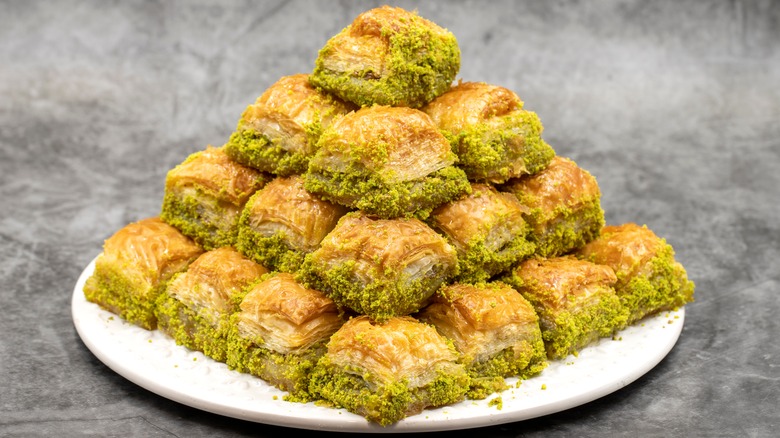 Pistachio baklava on plate