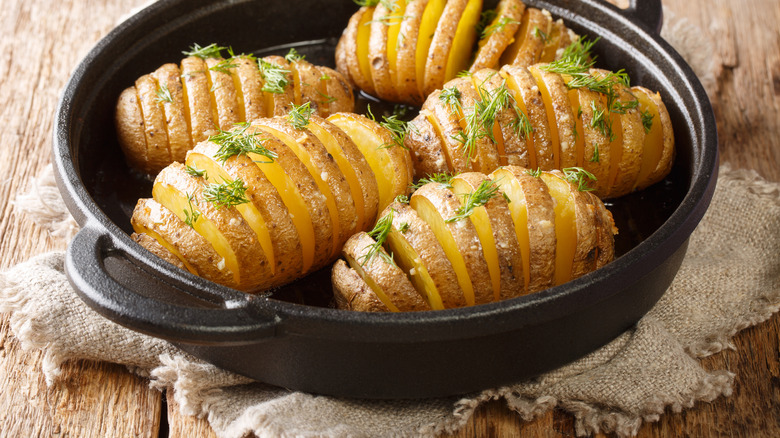 Hasselback potatoes in cast iron