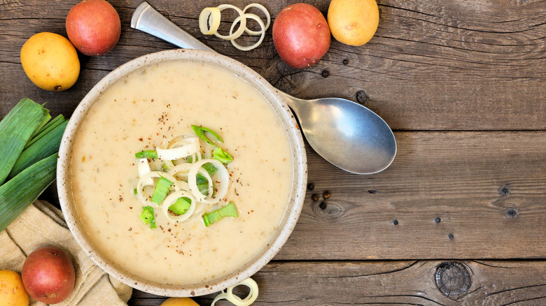 leek and potato stew in bowl