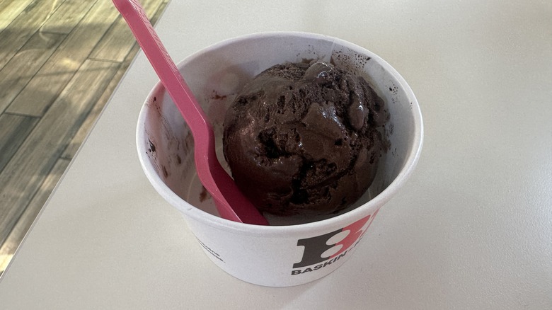 Chocolate Fudge flavor ice cream with spoon