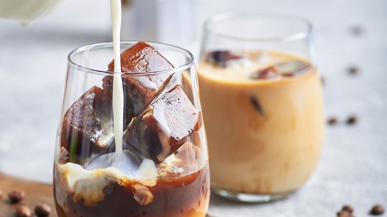 Coffee ice cubes in cup