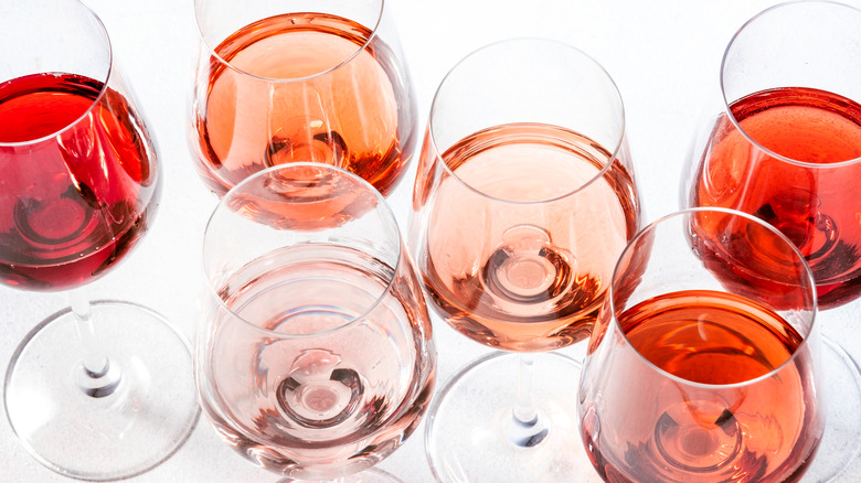 Rose-filled wine glasses