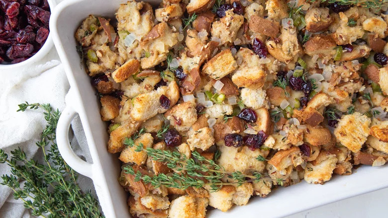 Autumn stuffing in a casserole dish