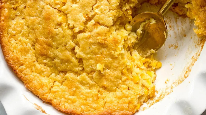 Corn Casserole with spoon