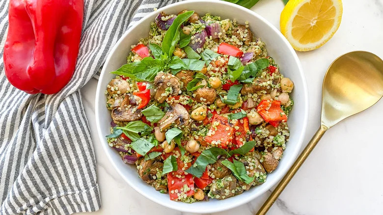 Roasted veggie pesto quinoa salad