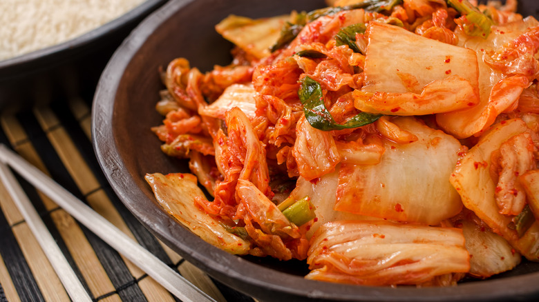 Close-up of Napa kimchi 