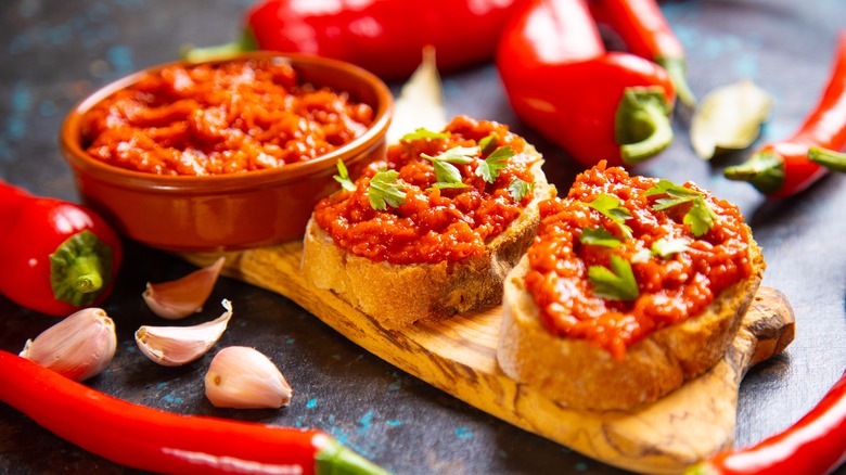 Serbian ajvar sauce on bread