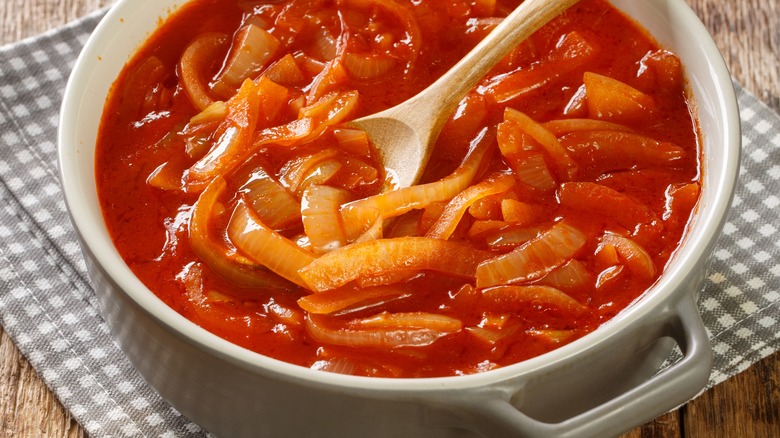 closeup of Portuguese cebolada sauce