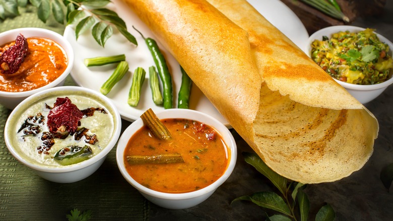 Indian sauces arranged on table