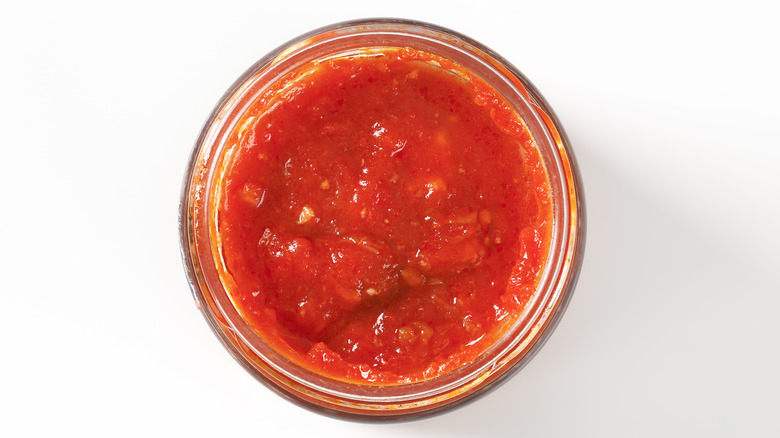 closeup of red pesto