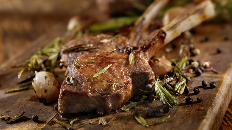 lambchops on wooden board