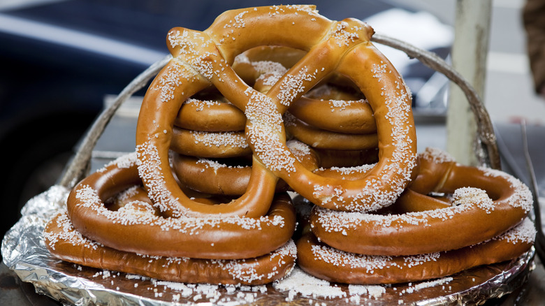 stack of soft pretzels