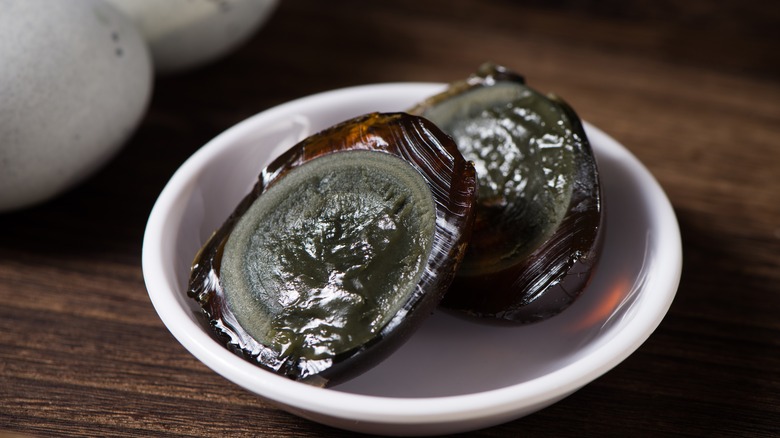 Century egg in dish